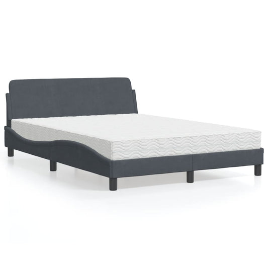 Cama com colchão 140x190 cm veludo cinzento-escuro