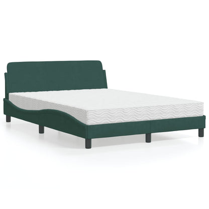 Cama com colchão 140x190 cm veludo verde-escuro