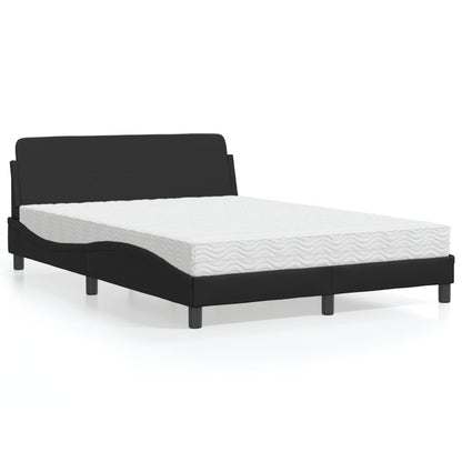 Cama com colchão 140x190 cm couro artificial preto