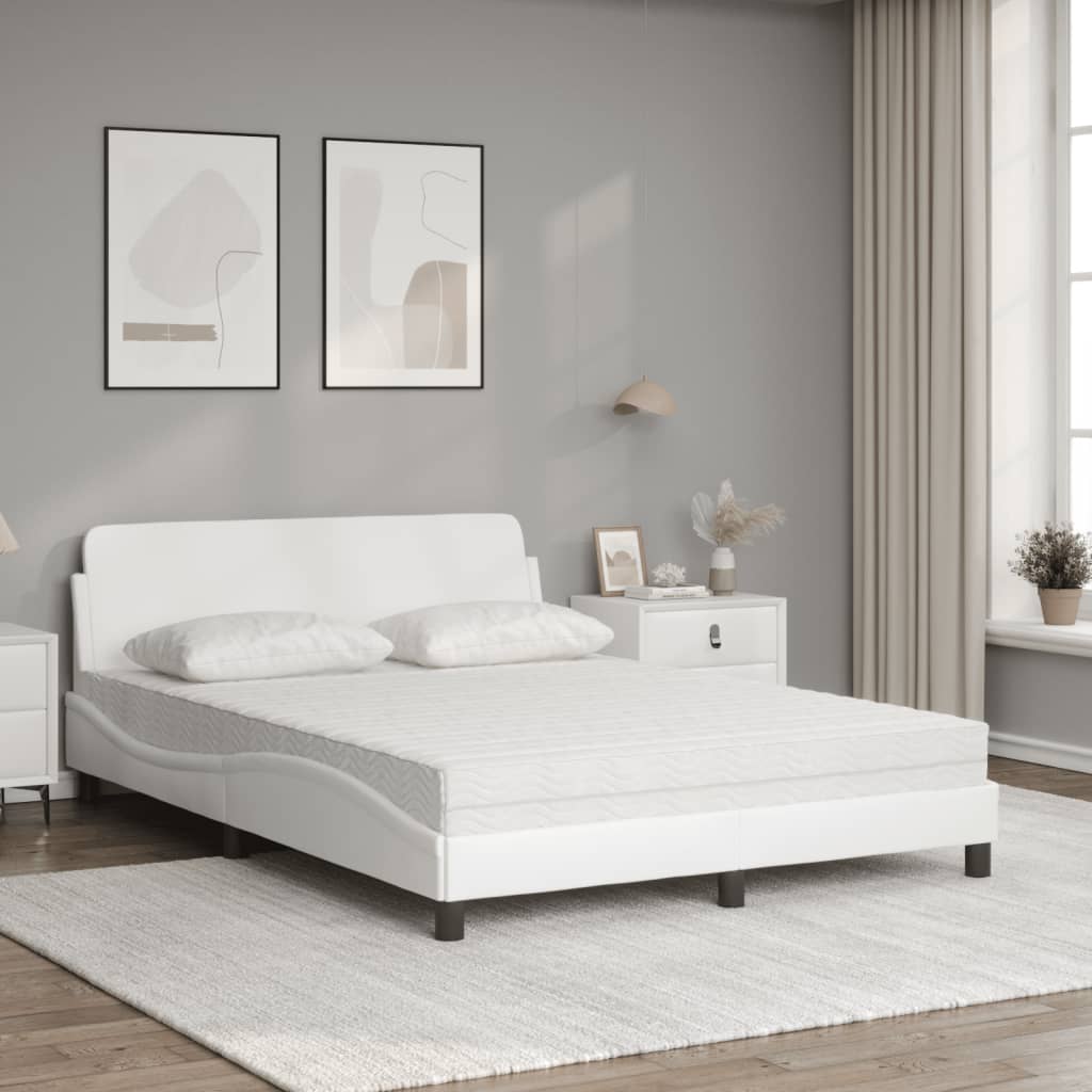 Cama com colchão 140x190 cm couro artificial branco