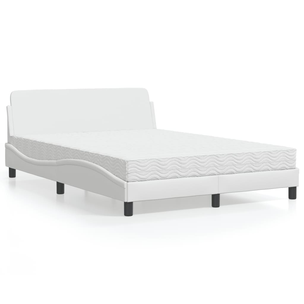 Cama com colchão 140x190 cm couro artificial branco