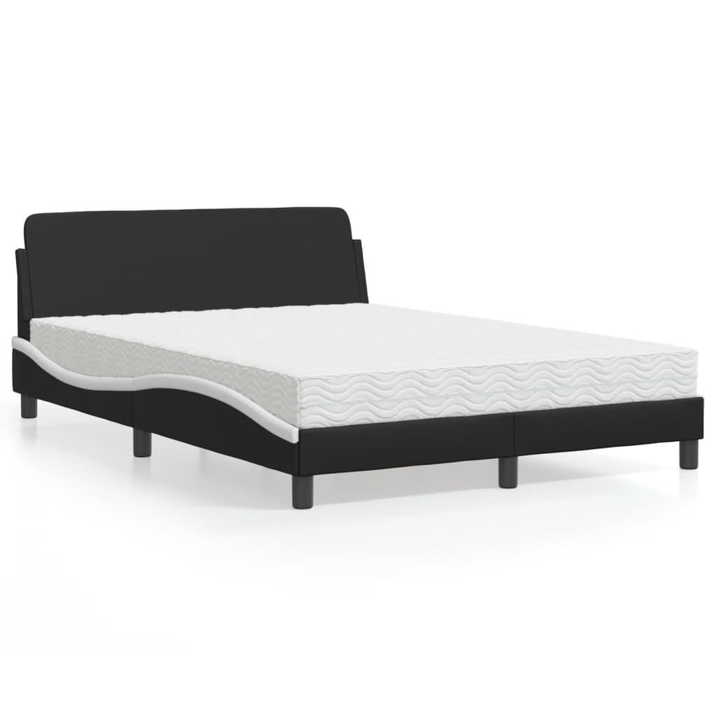 Cama com colchão 140x190 cm couro artificial preto