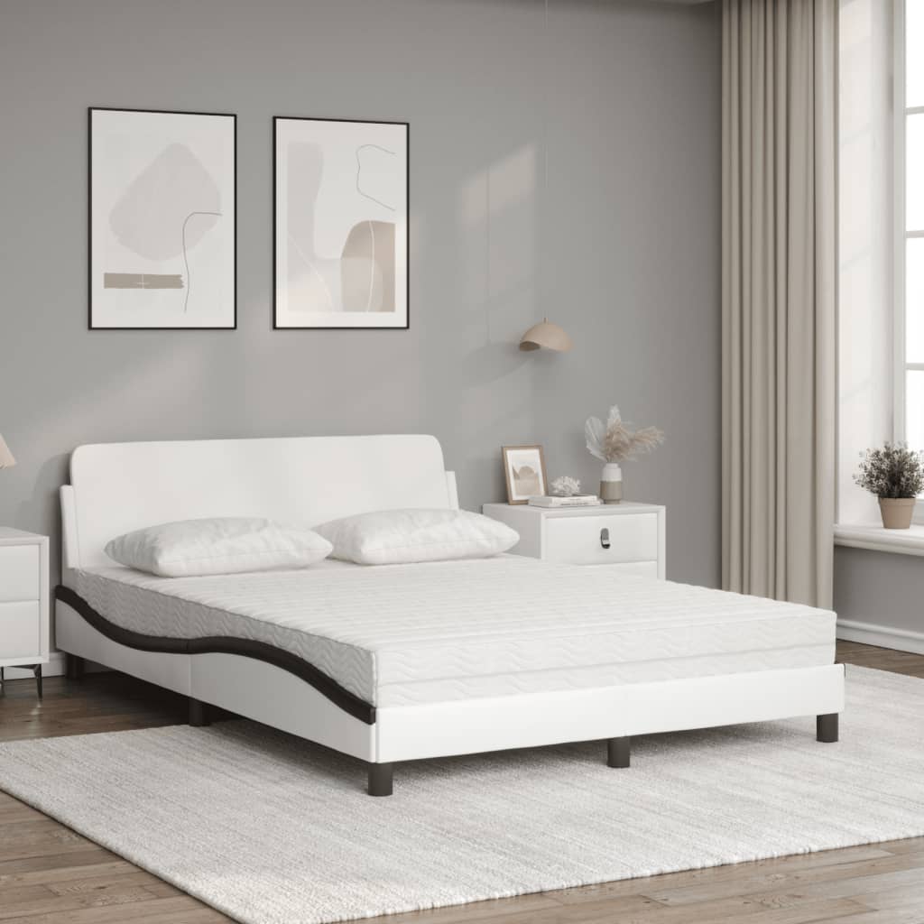 Cama com colchão 140x190 cm couro artificial preto e branco