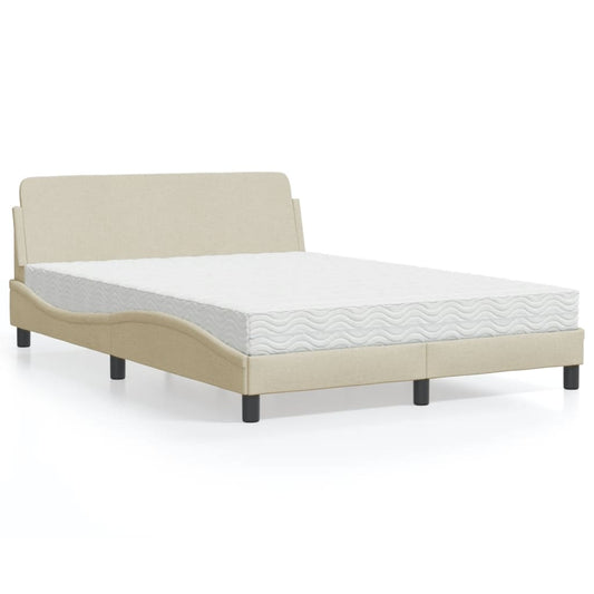 Cama com colchão 140x200 cm tecido cor creme