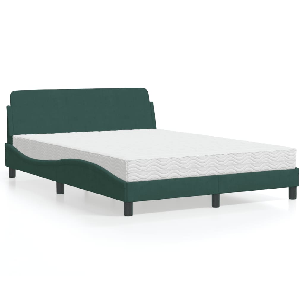 Cama com colchão 140x200 cm veludo verde-escuro