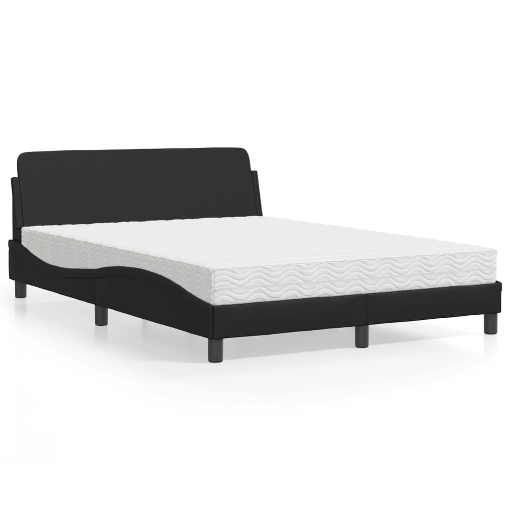 Cama com colchão 140x200 cm couro artificial preto