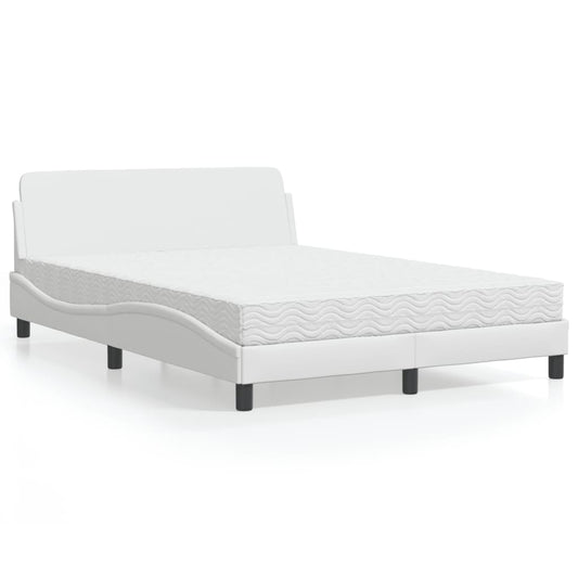 Cama com colchão 140x200 cm couro artificial branco