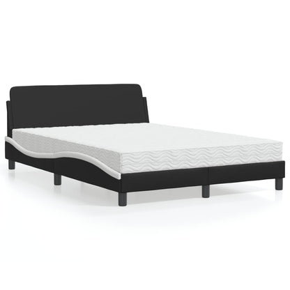 Cama com colchão 140x200 cm couro artificial preto e branco