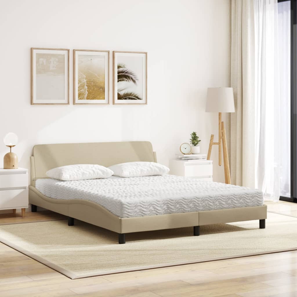 Cama com colchão 160x200 cm tecido cor creme