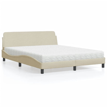 Cama com colchão 160x200 cm tecido cor creme