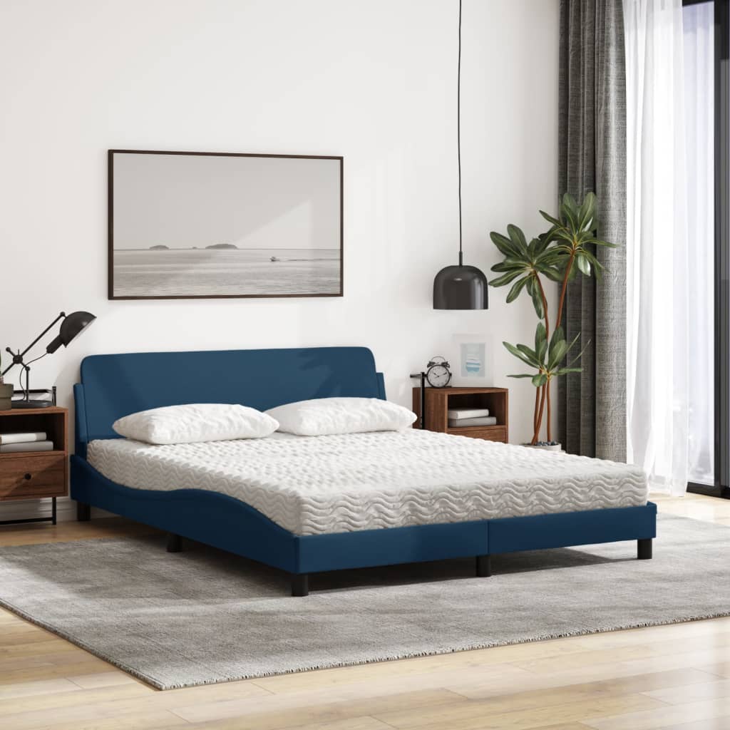 Cama com colchão 160x200 cm tecido azul