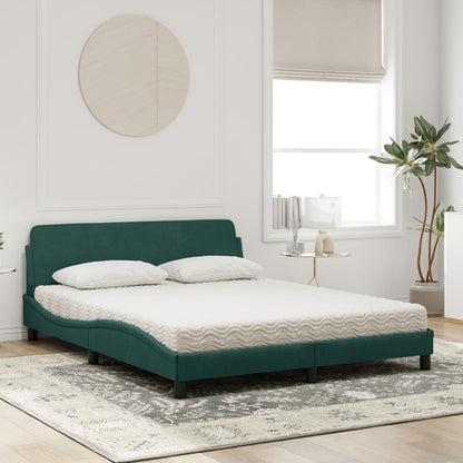 Cama com colchão 160x200 cm veludo verde-escuro