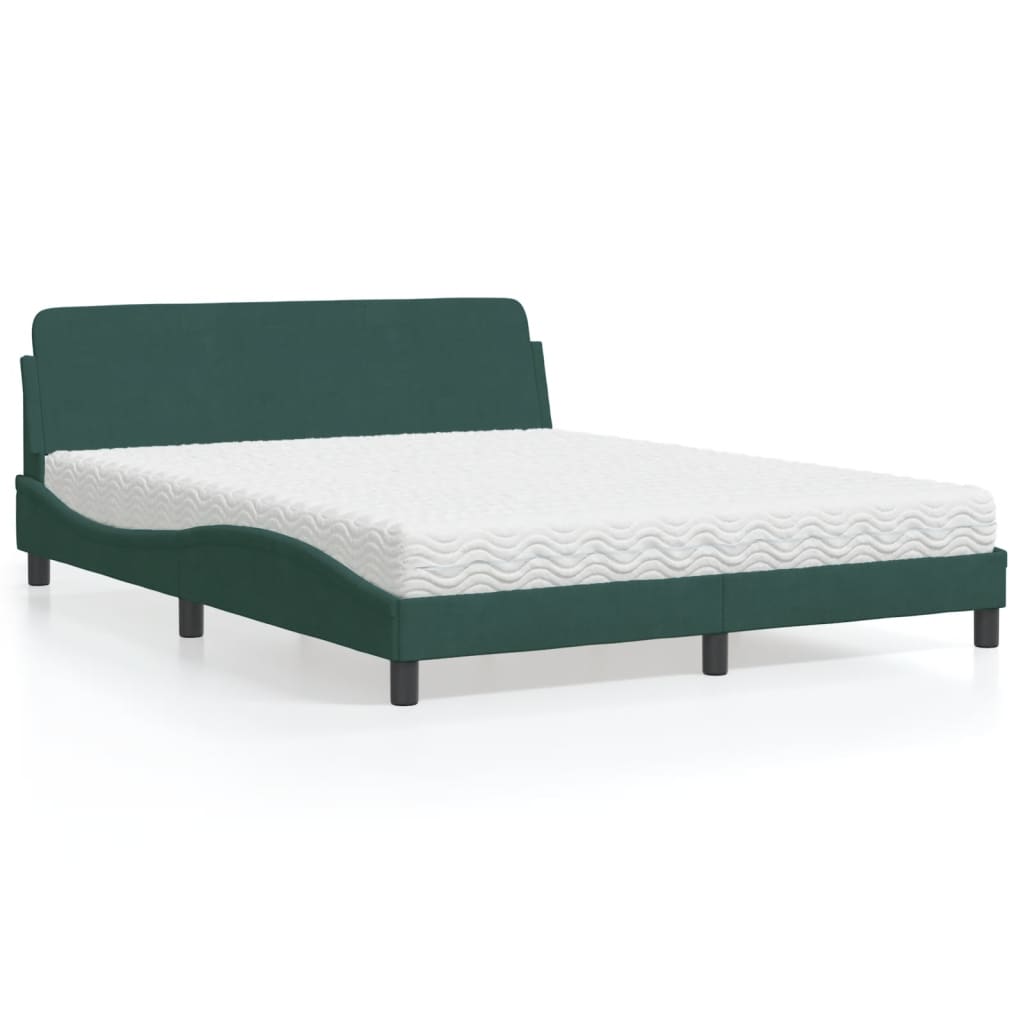 Cama com colchão 160x200 cm veludo verde-escuro