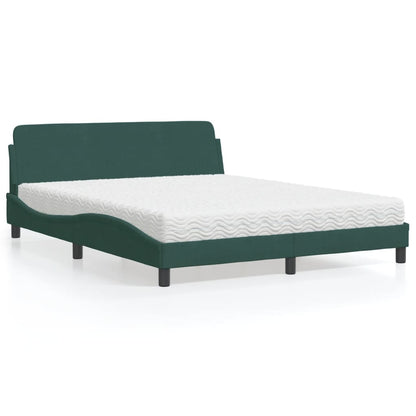 Cama com colchão 160x200 cm veludo verde-escuro