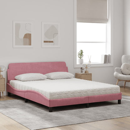 Cama com colchão 160x200 cm veludo rosa