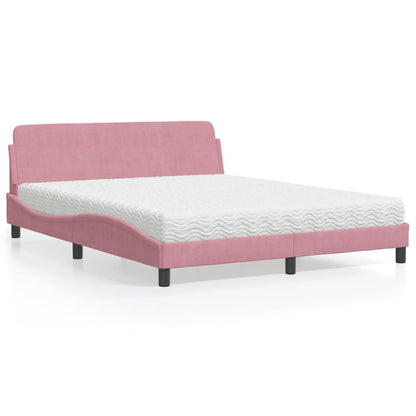 Cama com colchão 160x200 cm veludo rosa