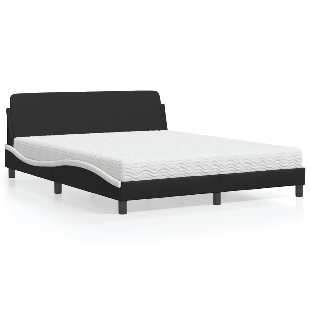 Cama com colchão 160x200 cm couro artificial preto e branco