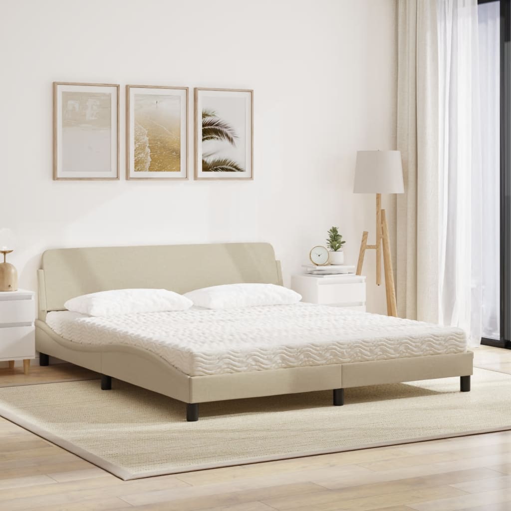 Cama com colchão 180x200 cm tecido cor creme