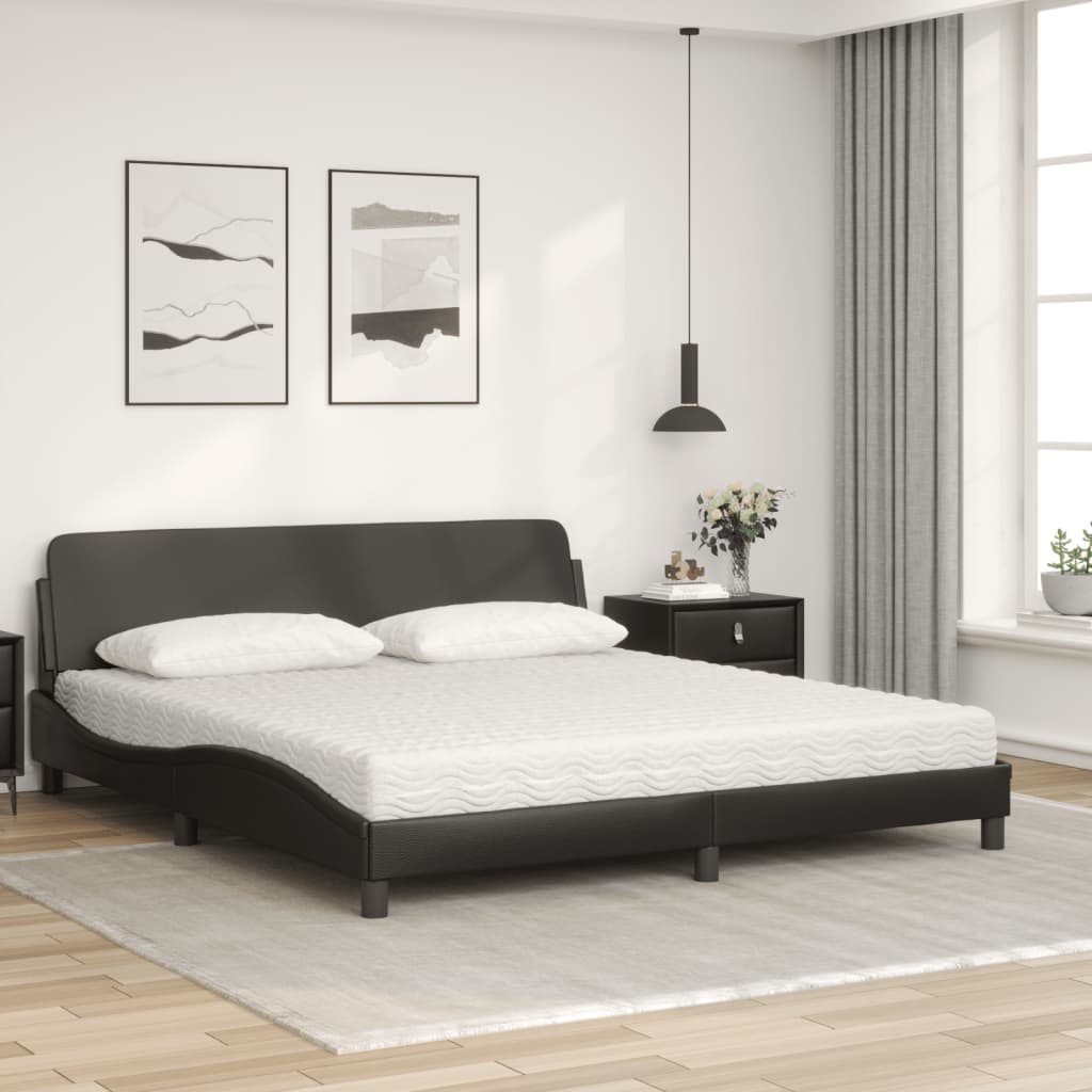 Cama com colchão 180x200 cm couro artificial preto