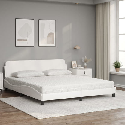 Cama com colchão 180x200 cm couro artificial branco