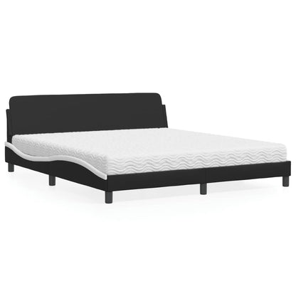 Cama com colchão 180x200 cm couro artificial preto e branco