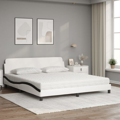 Cama com colchão 180x200 cm couro artificial preto e branco