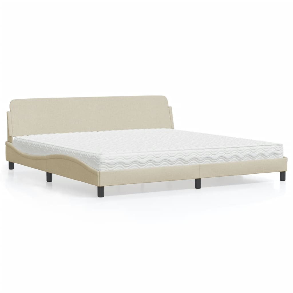 Cama com colchão 200x200 cm tecido cor creme