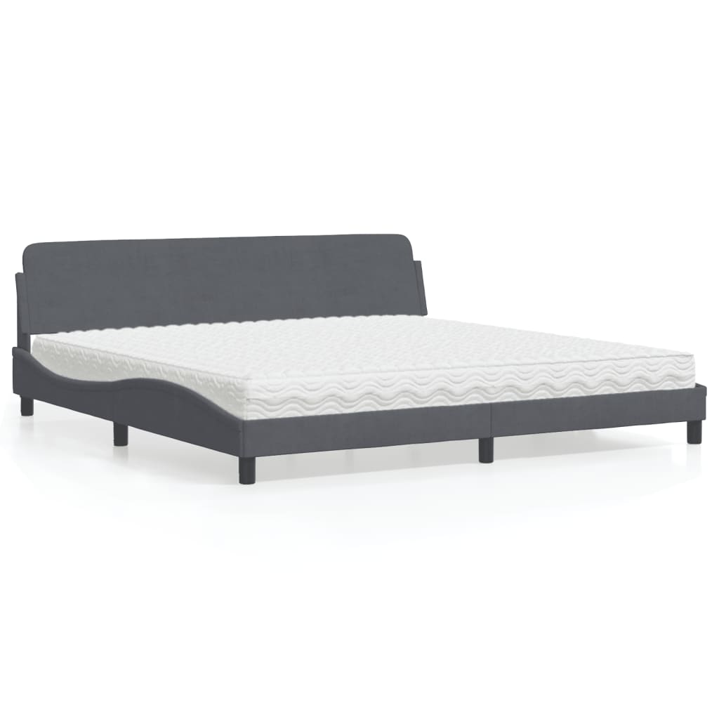 Cama com colchão 200x200 cm veludo cinzento-escuro