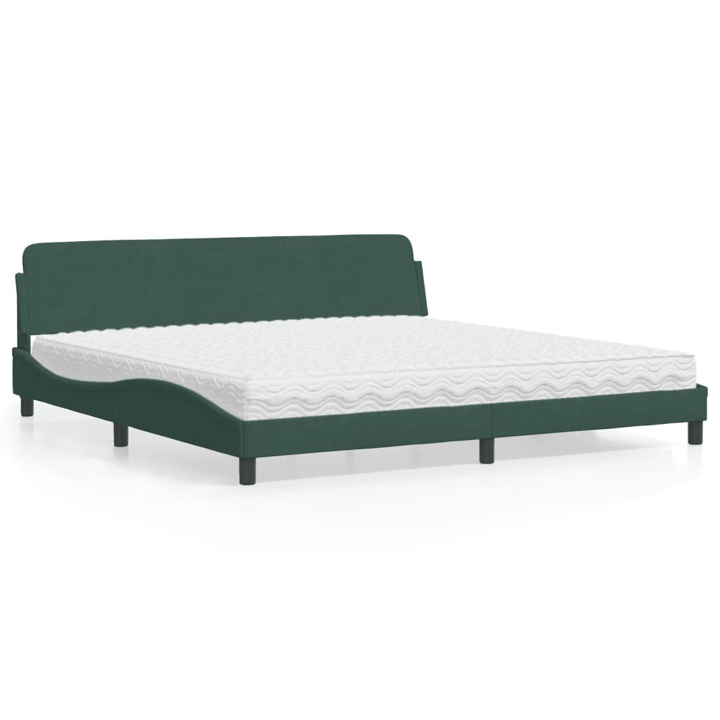 Cama com colchão 200x200 cm veludo verde-escuro