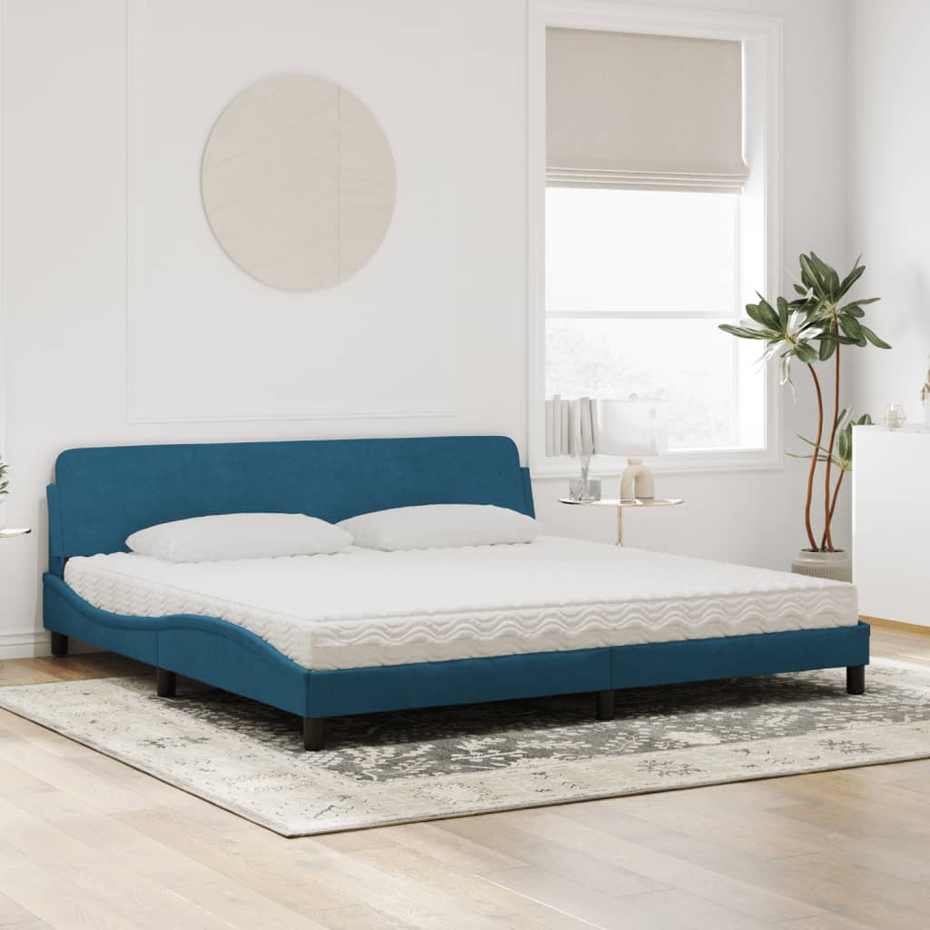 Cama com colchão 200x200 cm veludo azul