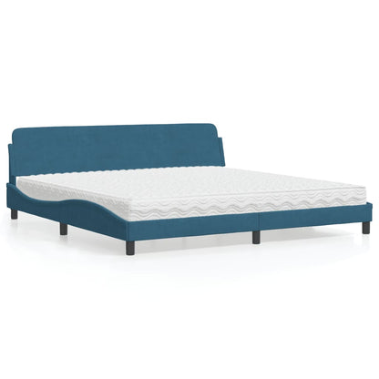 Cama com colchão 200x200 cm veludo azul