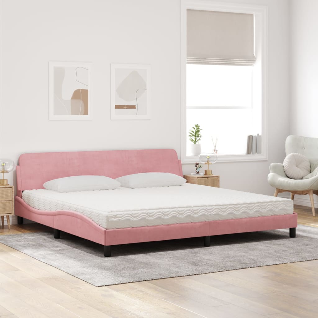 Cama com colchão 200x200 cm veludo rosa