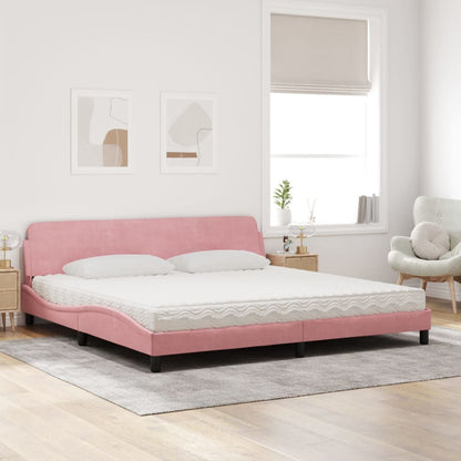 Cama com colchão 200x200 cm veludo rosa