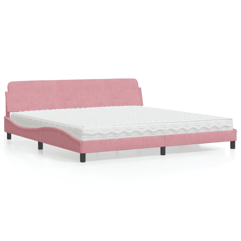 Cama com colchão 200x200 cm veludo rosa