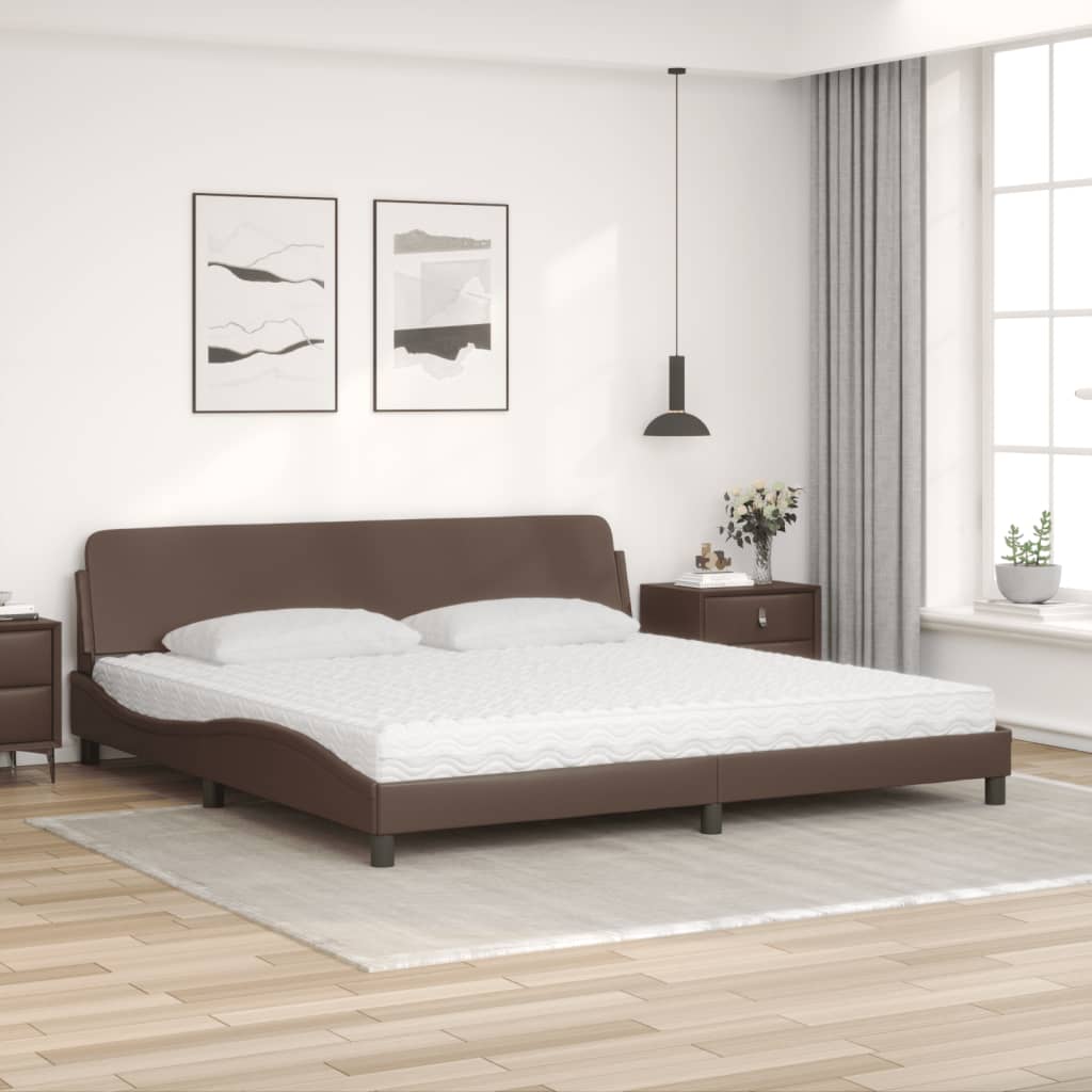 Cama com colchão 200x200 cm couro artificial castanho