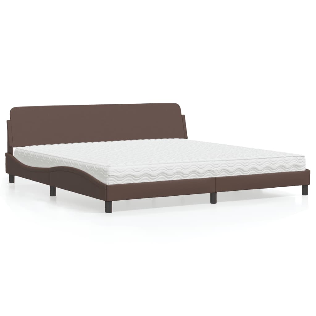 Cama com colchão 200x200 cm couro artificial castanho