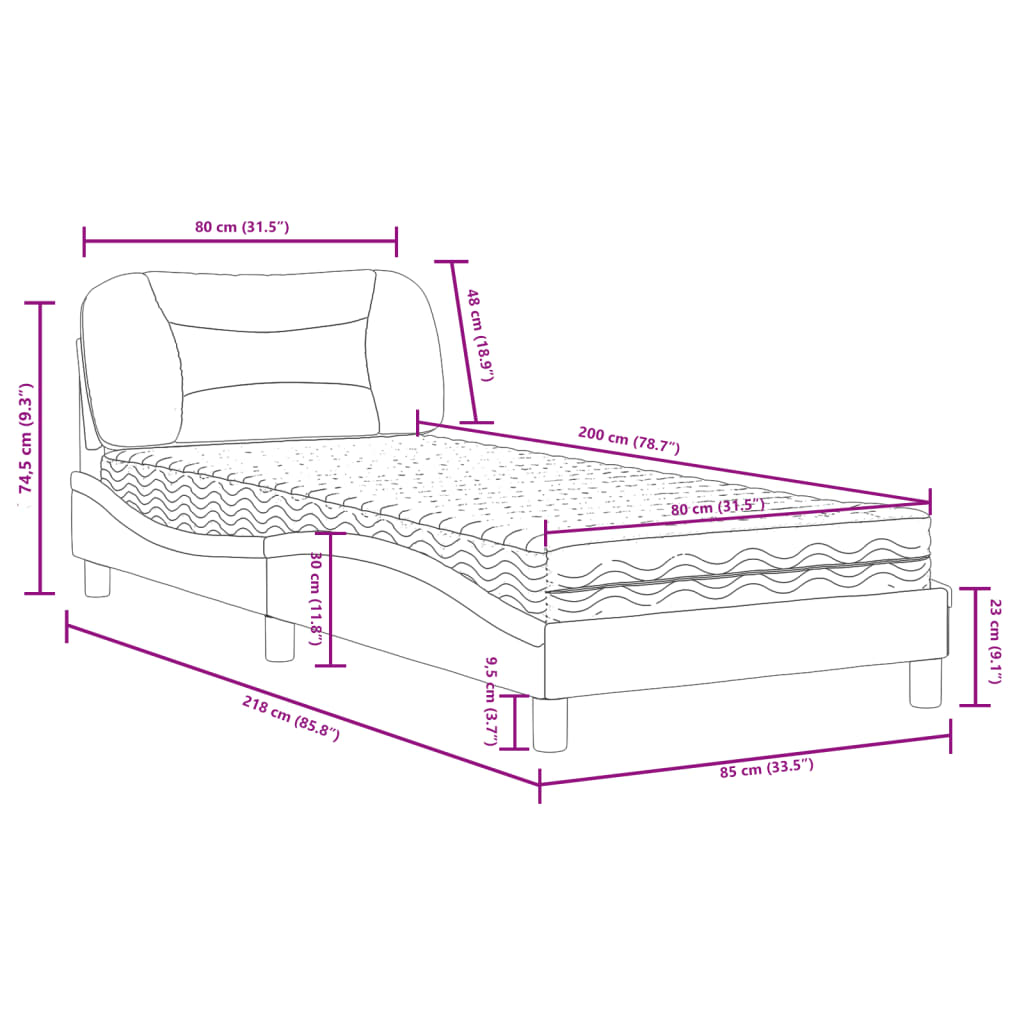 Cama com colchão 80x200 cm tecido cinzento-claro