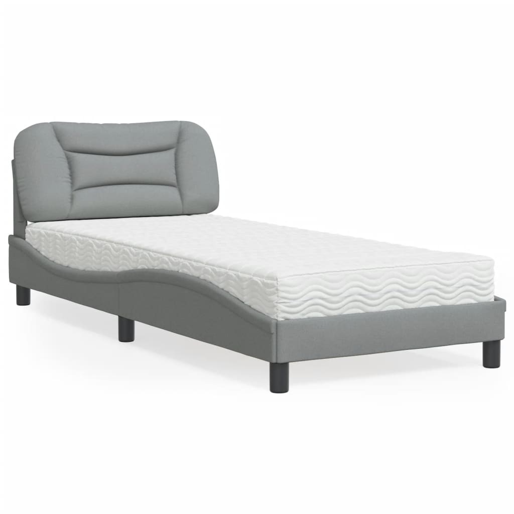 Cama com colchão 90x190 cm tecido cinzento-claro