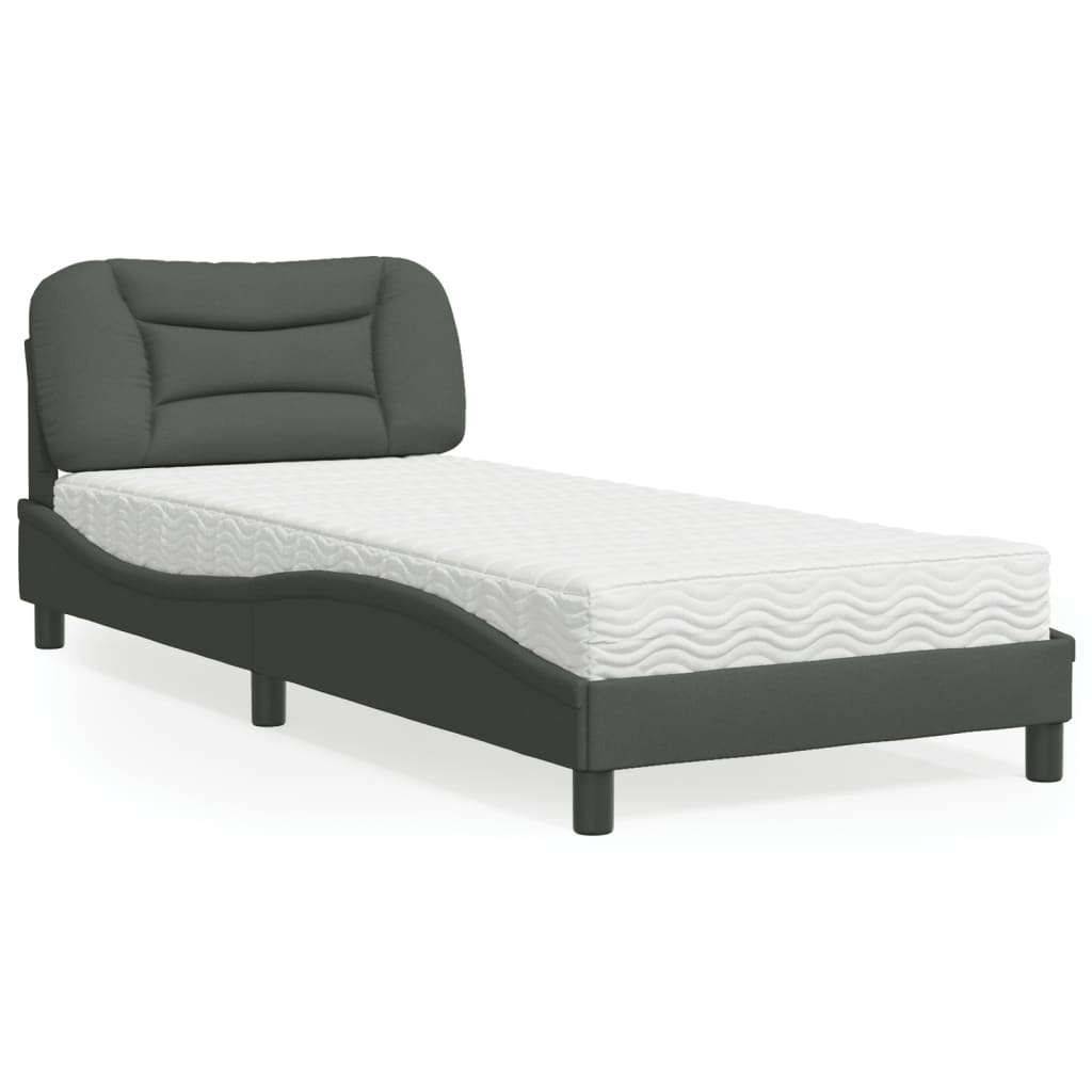 Cama com colchão 90x190 cm tecido cinzento-escuro