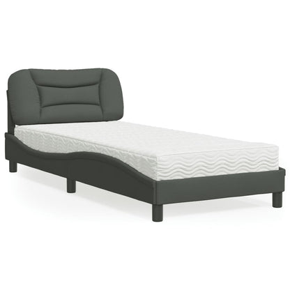 Cama com colchão 90x190 cm tecido cinzento-escuro