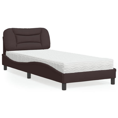 Cama com colchão 90x190 cm tecido castanho-escuro