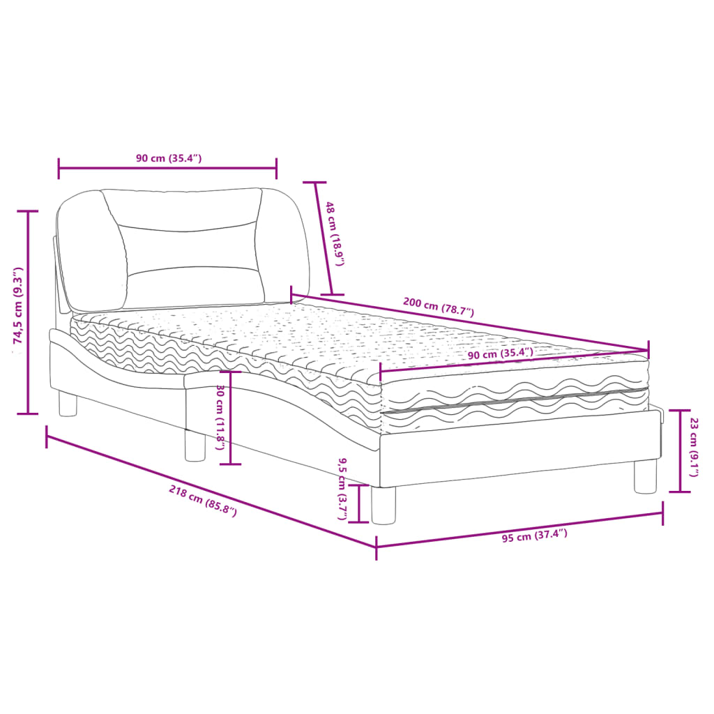 Cama com colchão 90x200 cm tecido cinzento-claro