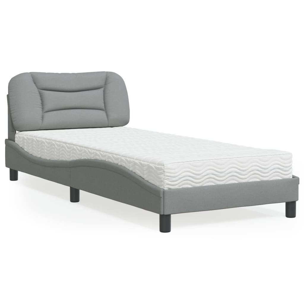 Cama com colchão 90x200 cm tecido cinzento-claro