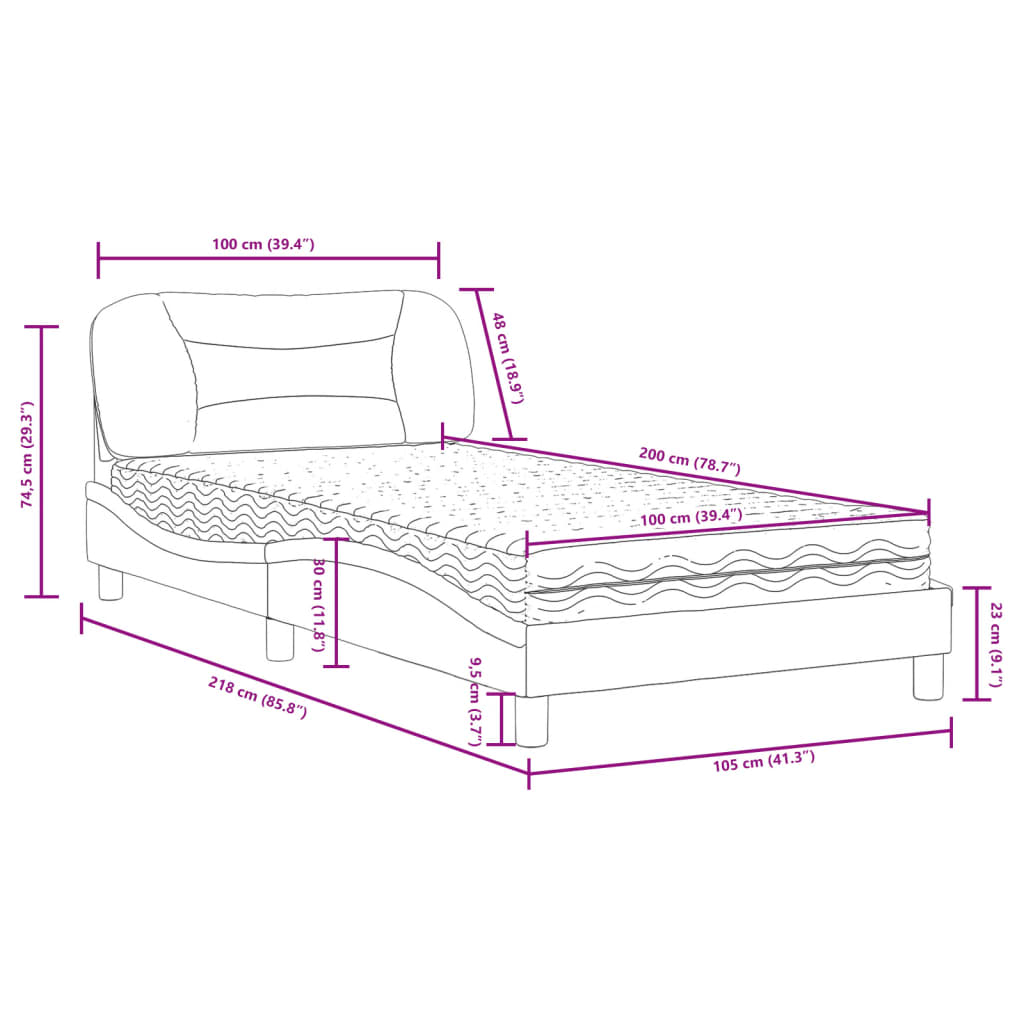 Cama com colchão 100x200 cm tecido cinzento-claro