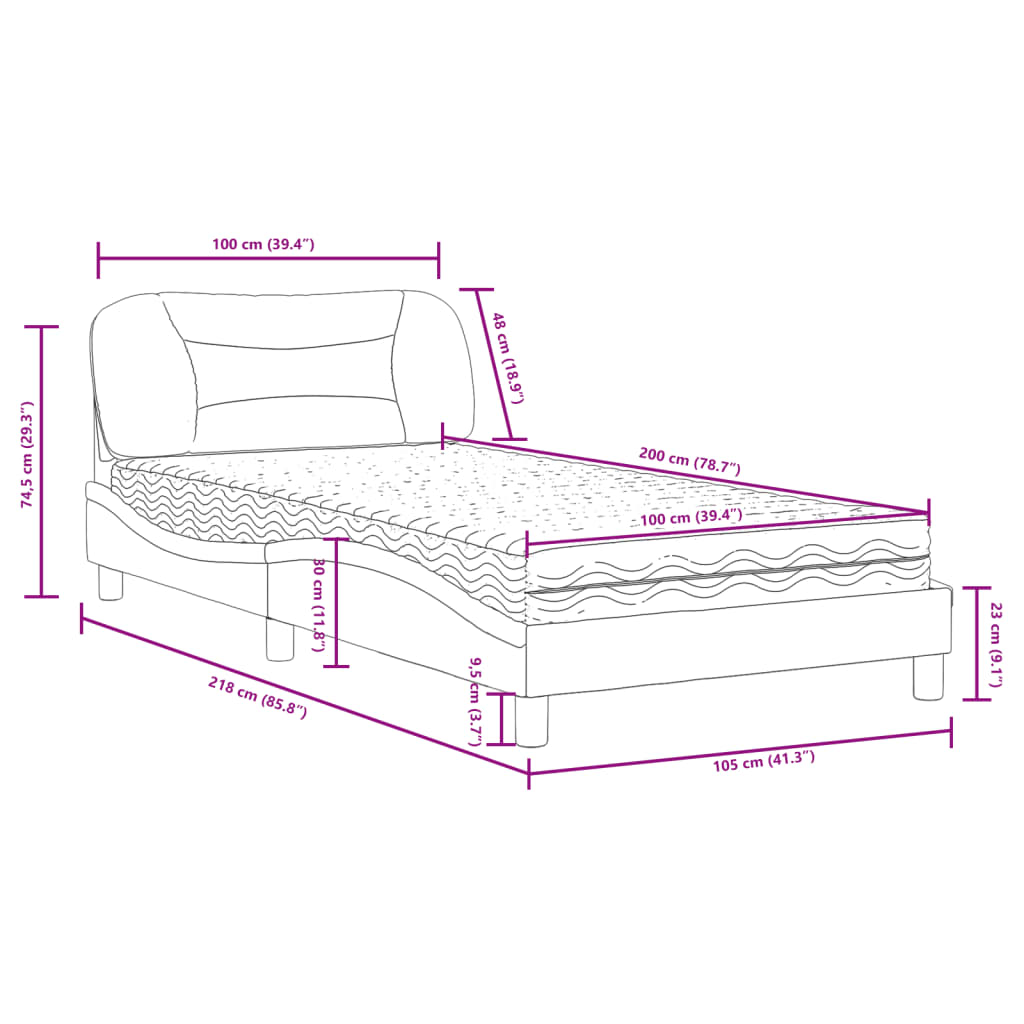 Cama com colchão 100x200 cm tecido cinzento-escuro