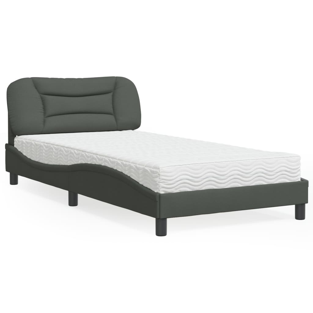 Cama com colchão 100x200 cm tecido cinzento-escuro