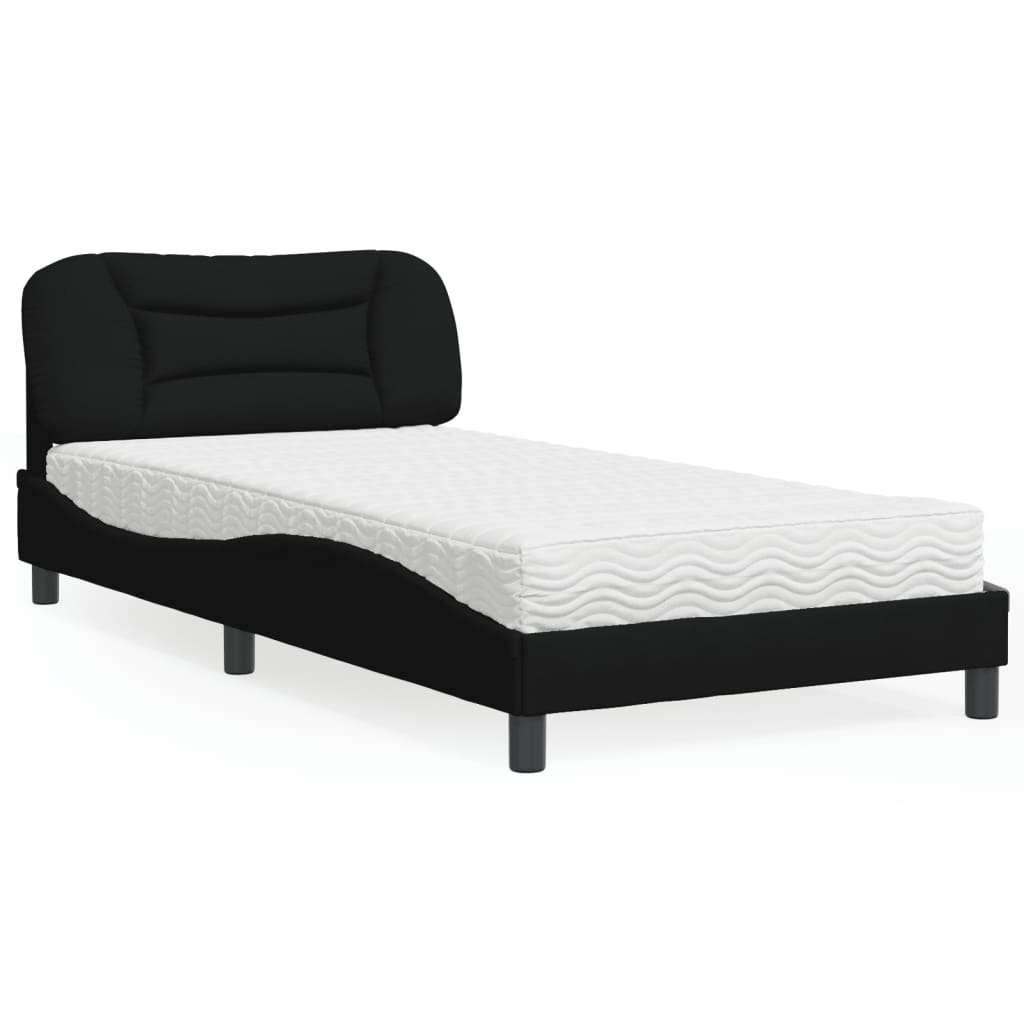 Cama com colchão 100x200 cm tecido preto