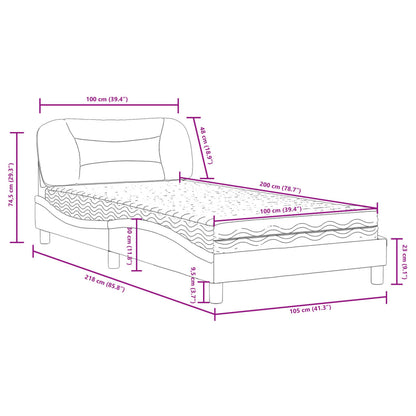 Cama com colchão 100x200 cm tecido cinzento-acastanhado