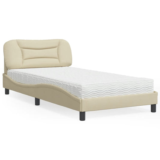 Cama com colchão 100x200 cm tecido cor creme