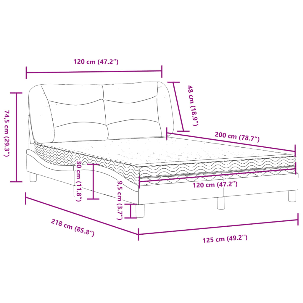 Cama com colchão 120x200 cm tecido cinza-claro